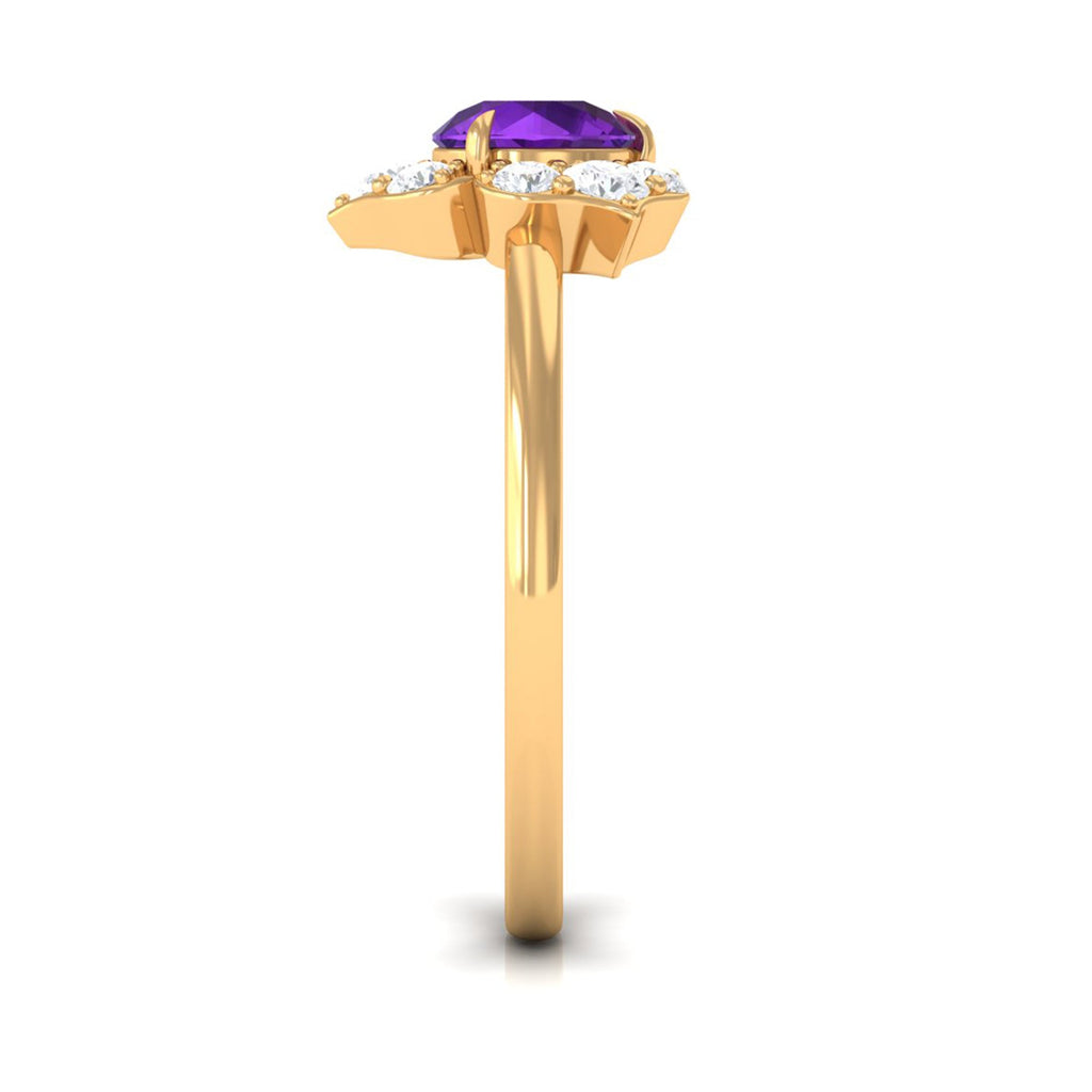 Real Amethyst Flower Engagement Ring with Diamond