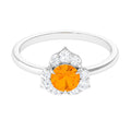 Round Fire Opal Flower Engagement Ring with Diamond