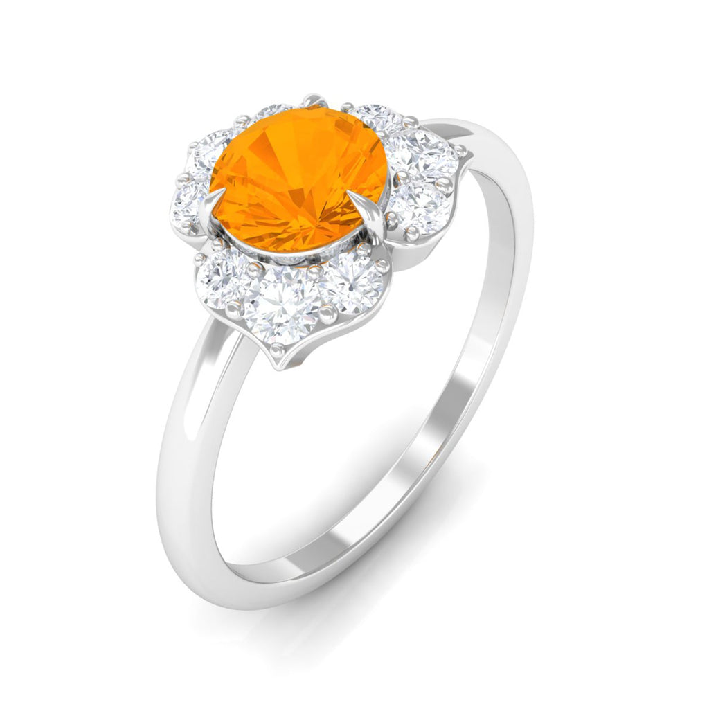 Round Fire Opal Flower Engagement Ring with Diamond