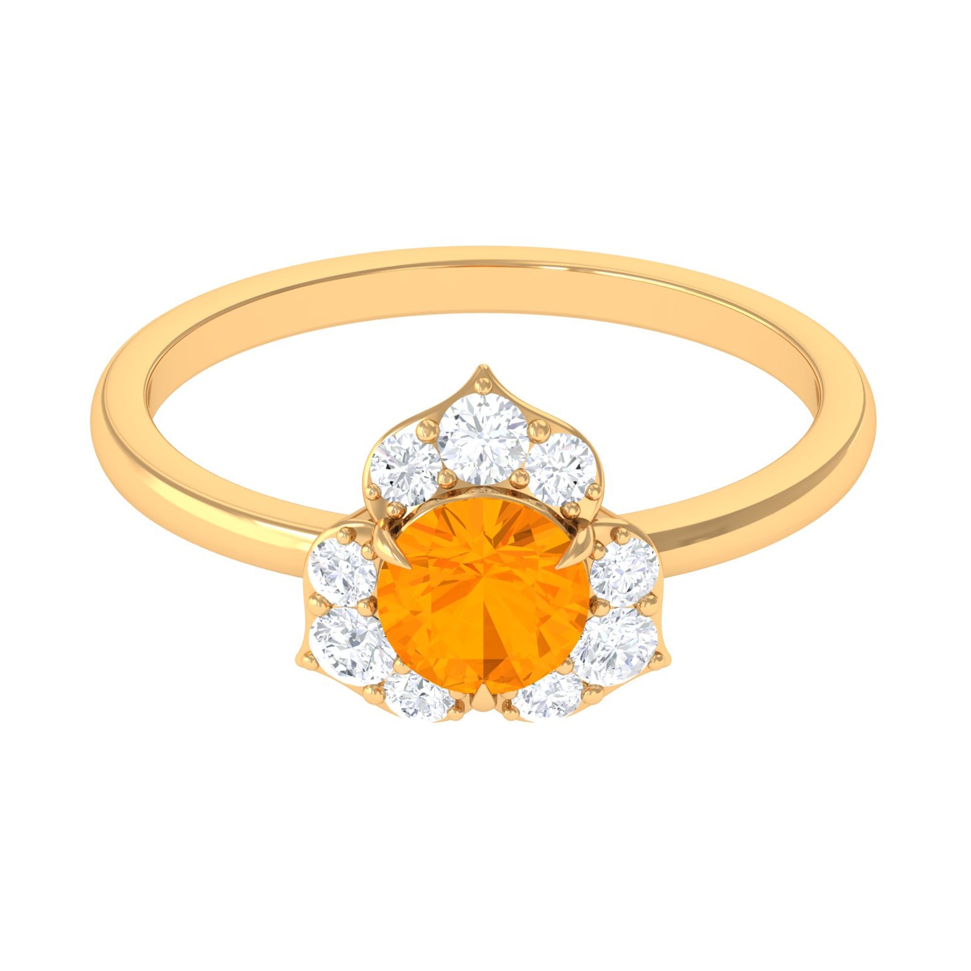 Round Fire Opal Flower Engagement Ring with Diamond | Rings | Wiccan Center