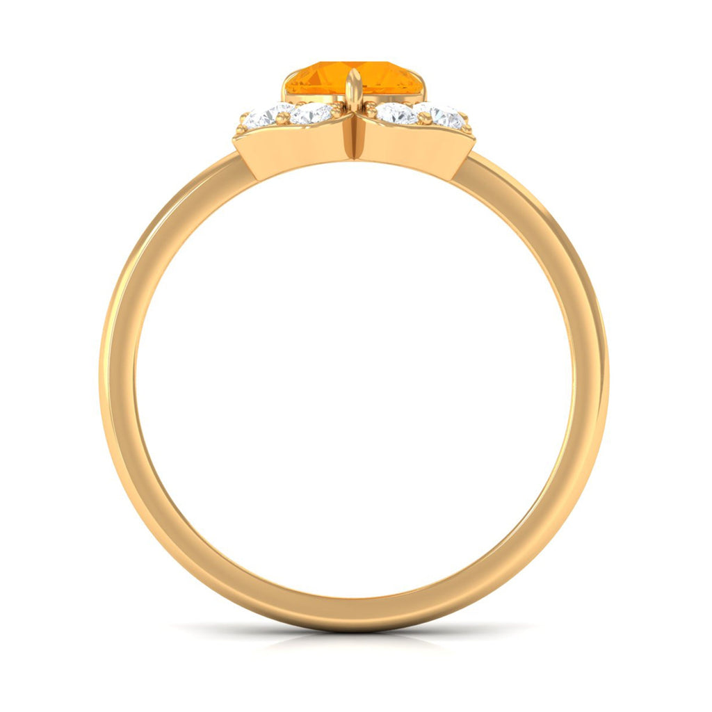 Round Fire Opal Flower Engagement Ring with Diamond