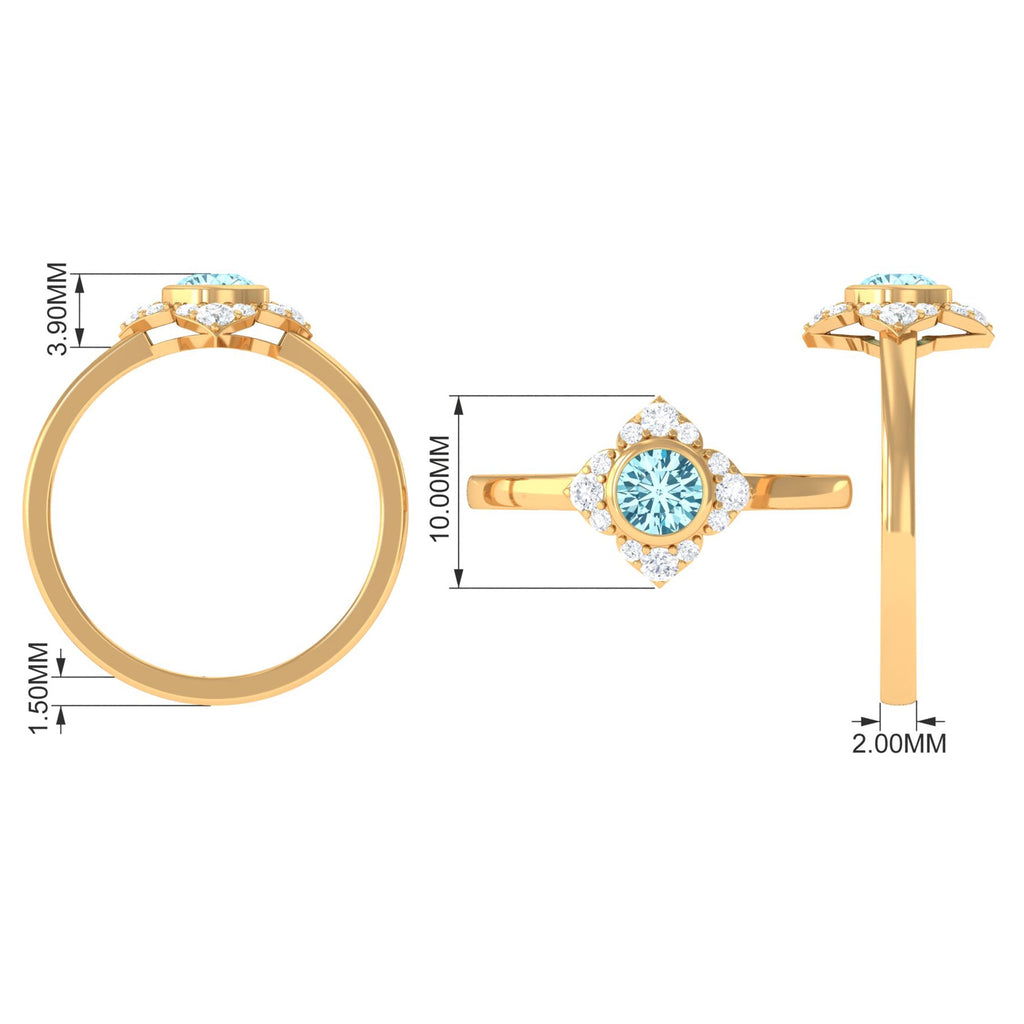 Bezel Set Aquamarine and Diamond Flower Engagement Ring with Certificate
