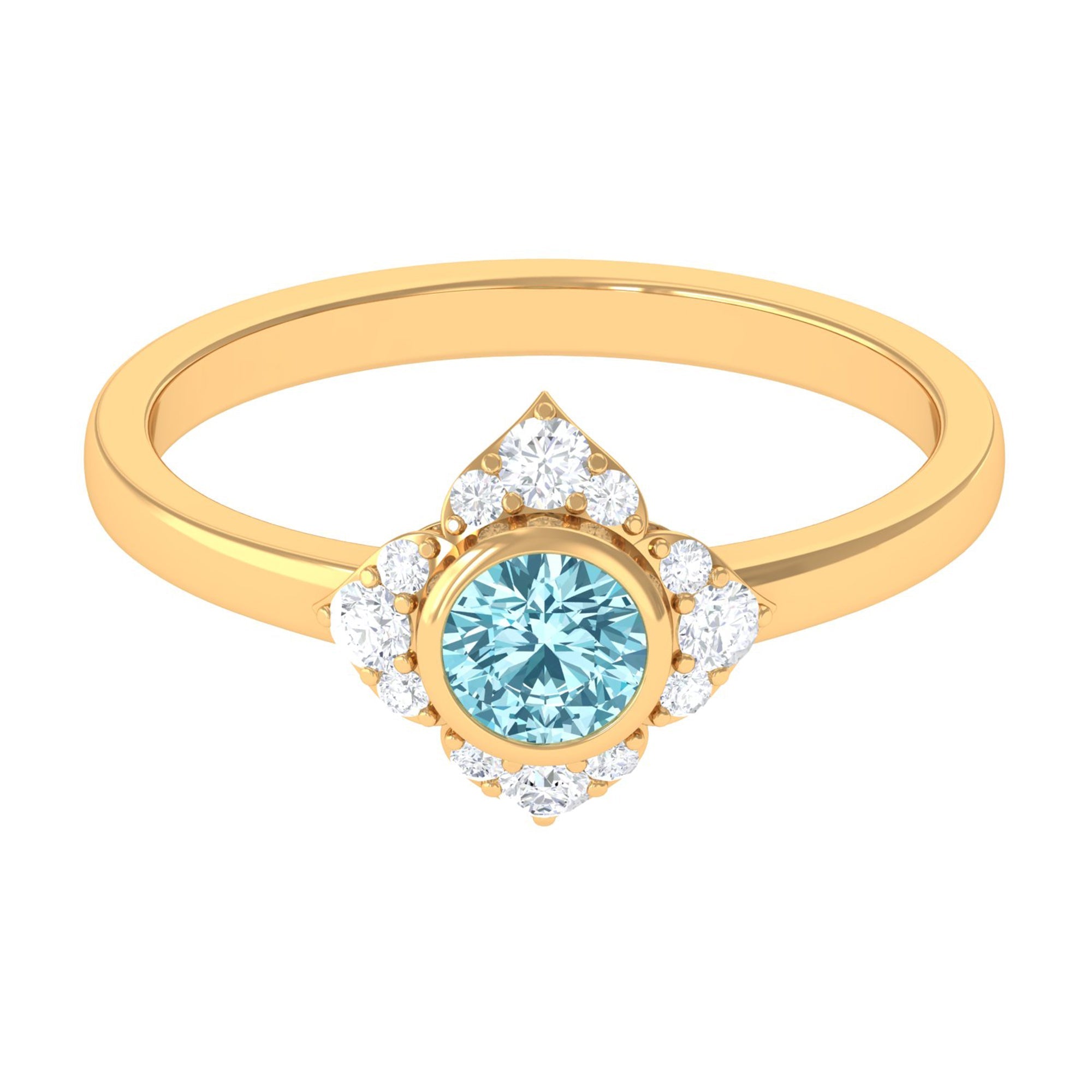 Bezel Set Aquamarine and Diamond Flower Engagement Ring with Certificate | Rings | Wiccan Center
