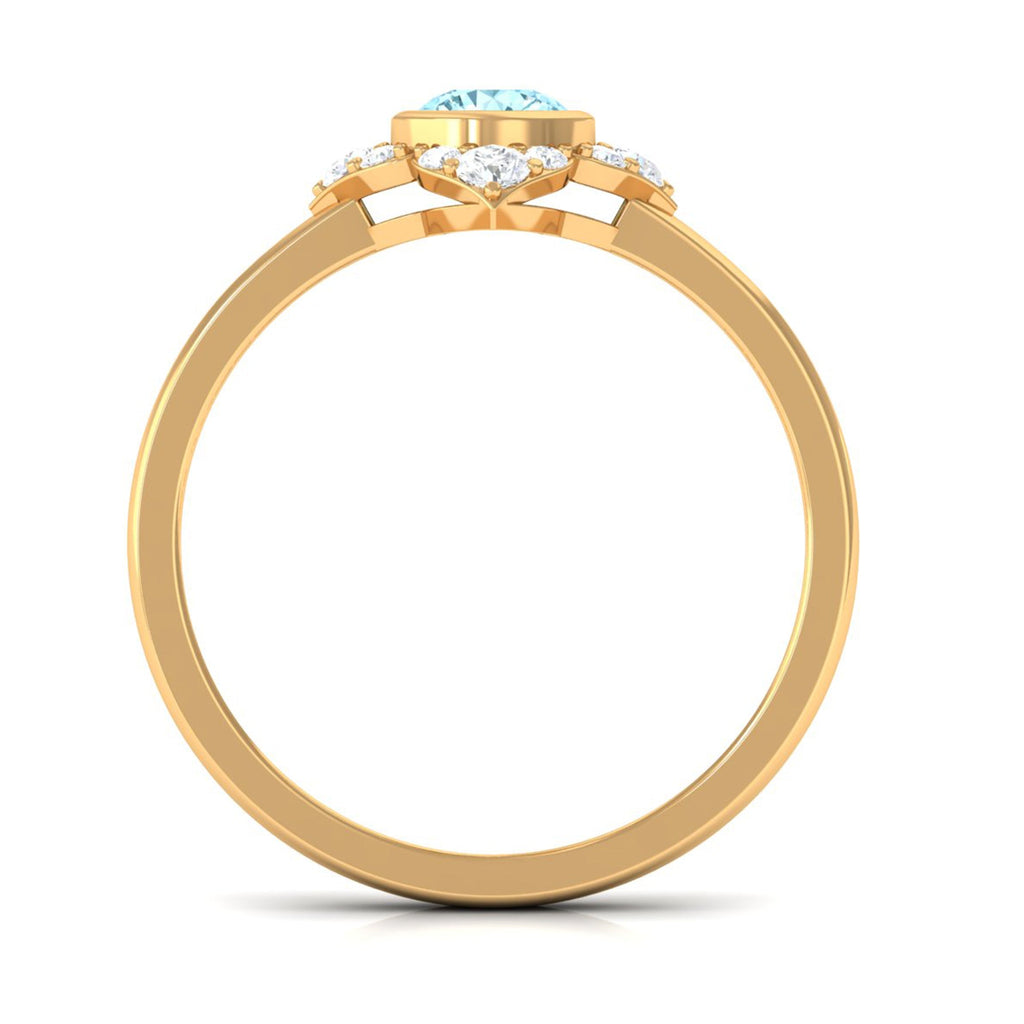 Bezel Set Aquamarine and Diamond Flower Engagement Ring with Certificate