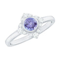 Certified Real Tanzanite Flower Engagement Ring with Diamond