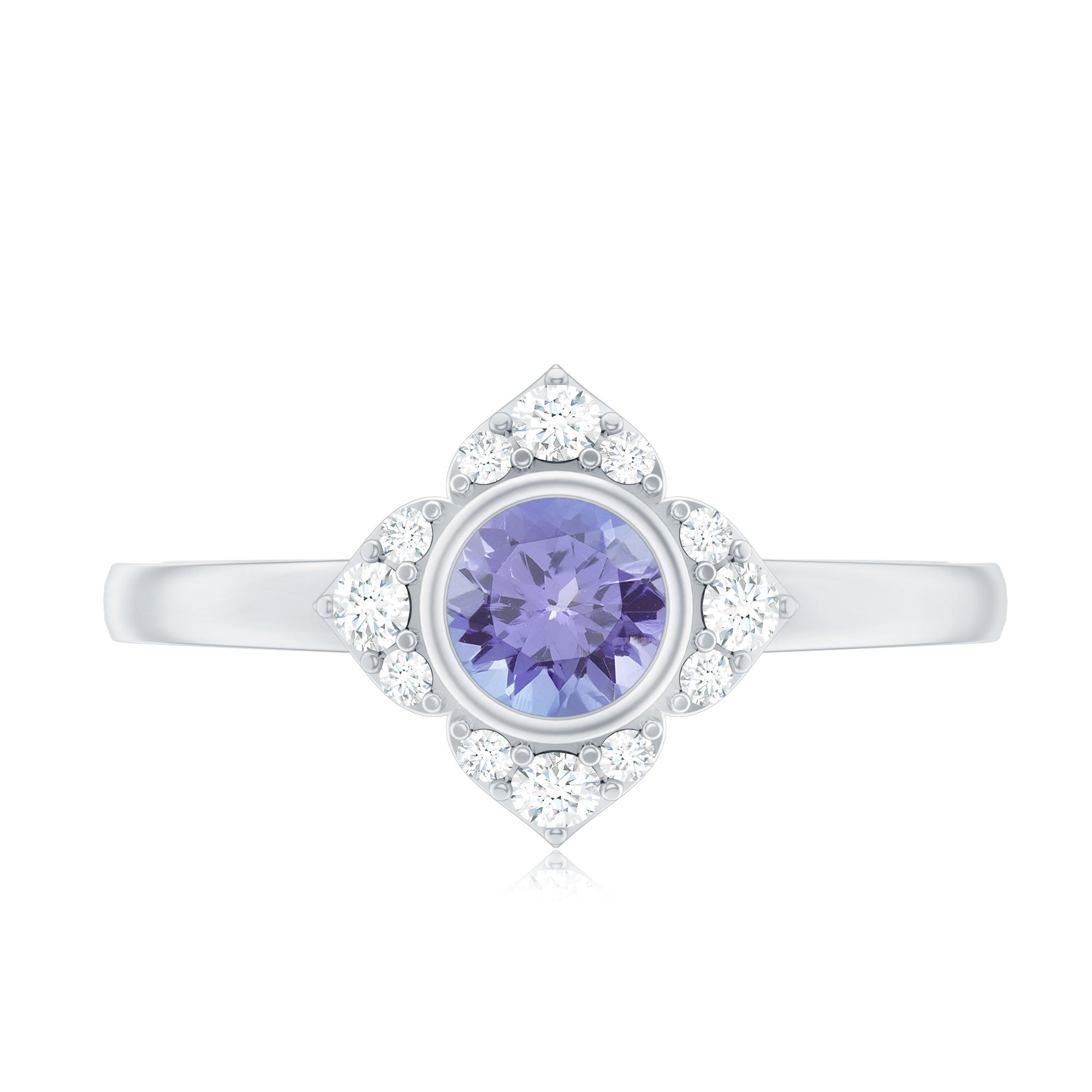 Certified Real Tanzanite Flower Engagement Ring with Diamond
