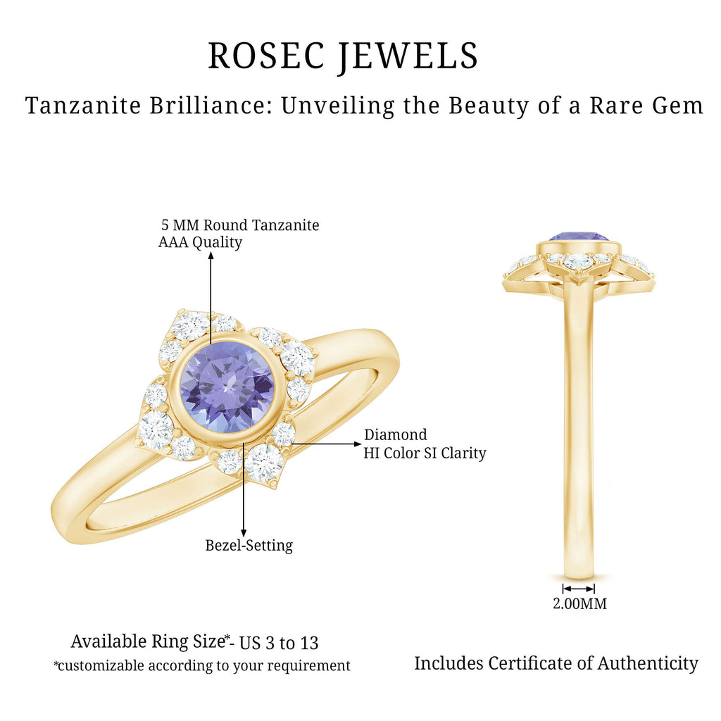 Certified Real Tanzanite Flower Engagement Ring with Diamond