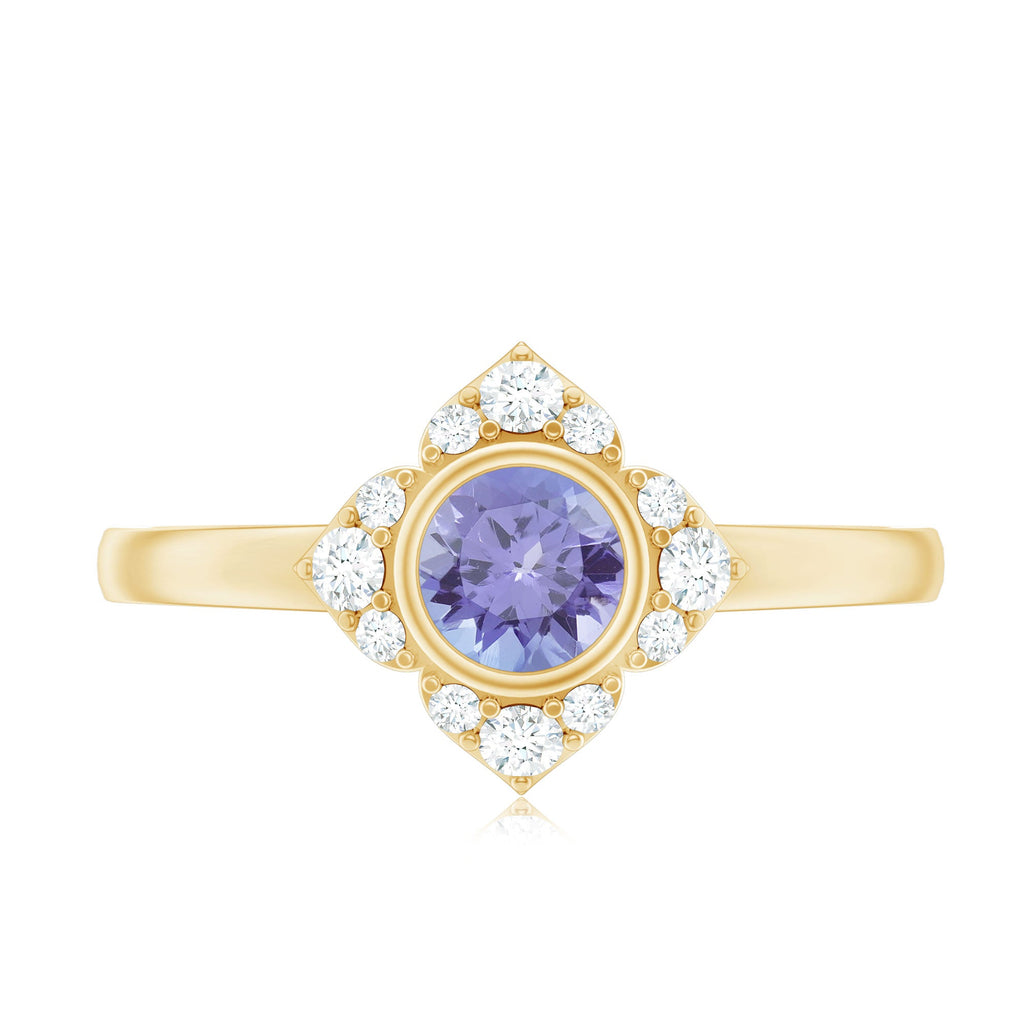 Certified Real Tanzanite Flower Engagement Ring with Diamond