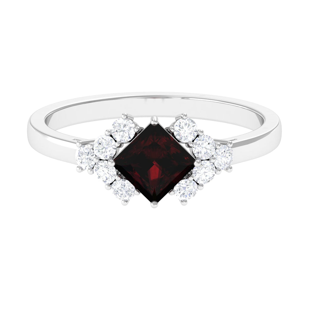 Real 1.4 Carat Garnet Princess Cut Engagement Ring with Diamond