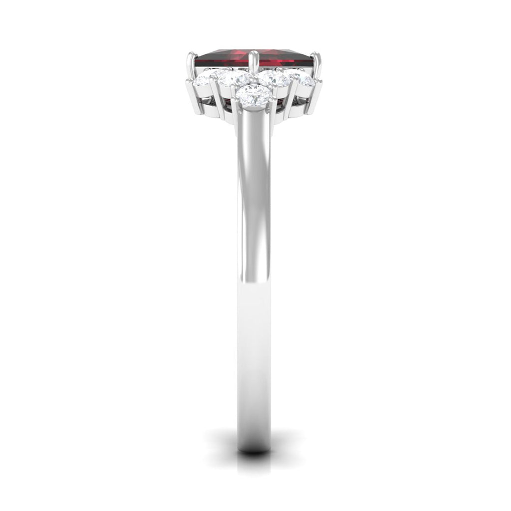 Real 1.4 Carat Garnet Princess Cut Engagement Ring with Diamond