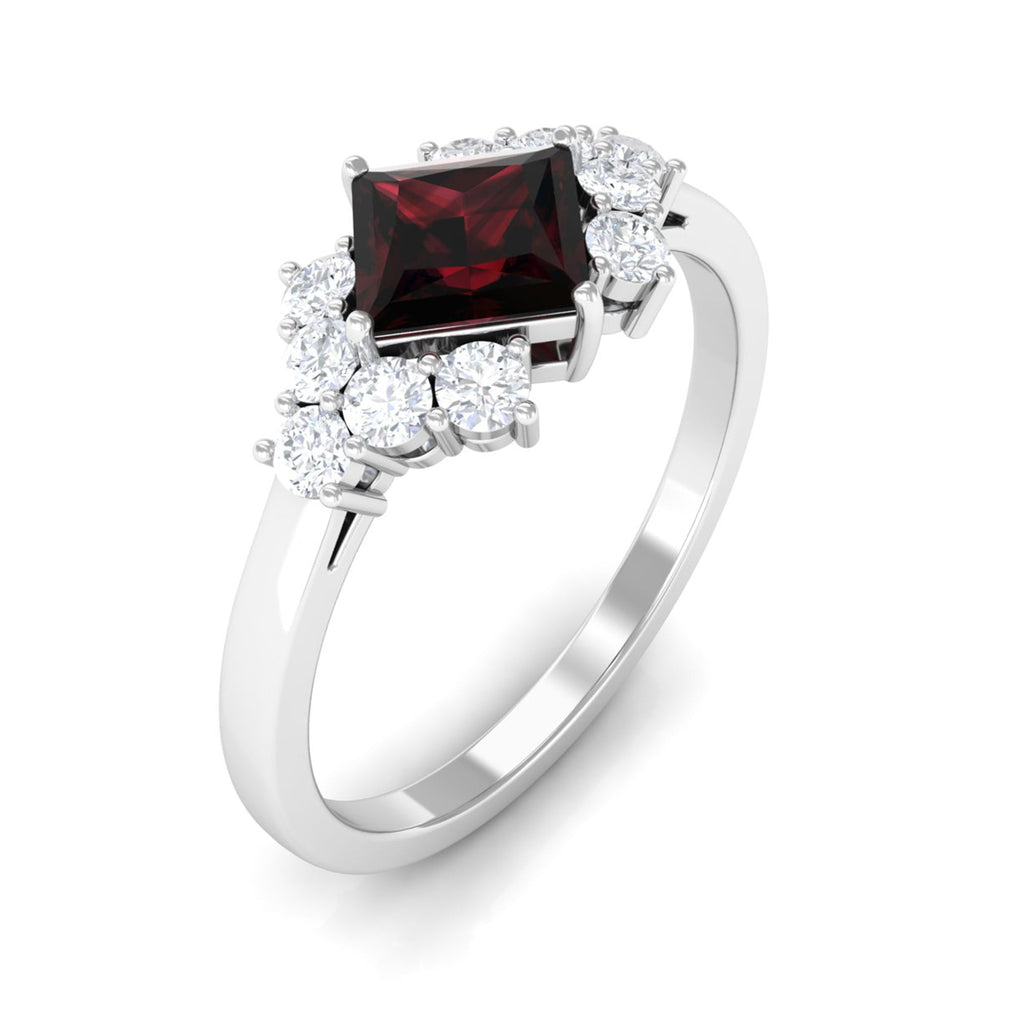 Real 1.4 Carat Garnet Princess Cut Engagement Ring with Diamond