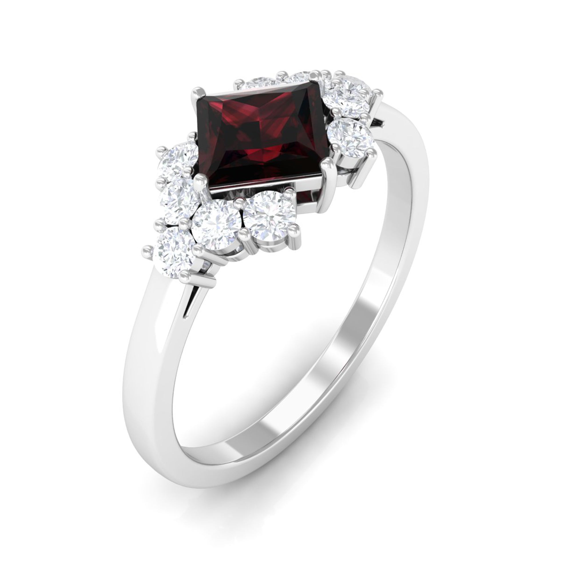 Real 1.4 Carat Garnet Princess Cut Engagement Ring with Diamond