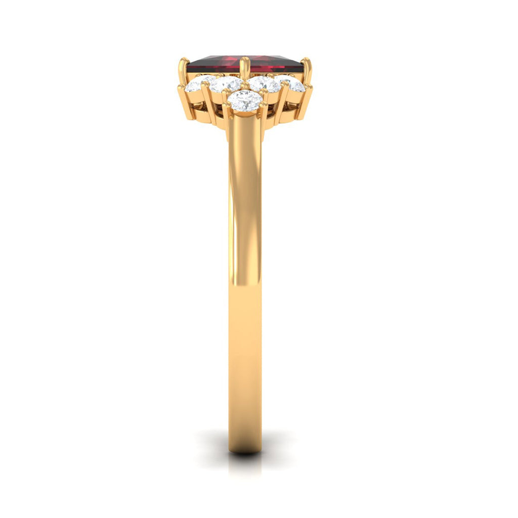 Real 1.4 Carat Garnet Princess Cut Engagement Ring with Diamond