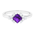 Natural 1.2 Carat Amethyst Princess Cut Engagement Ring with Diamond