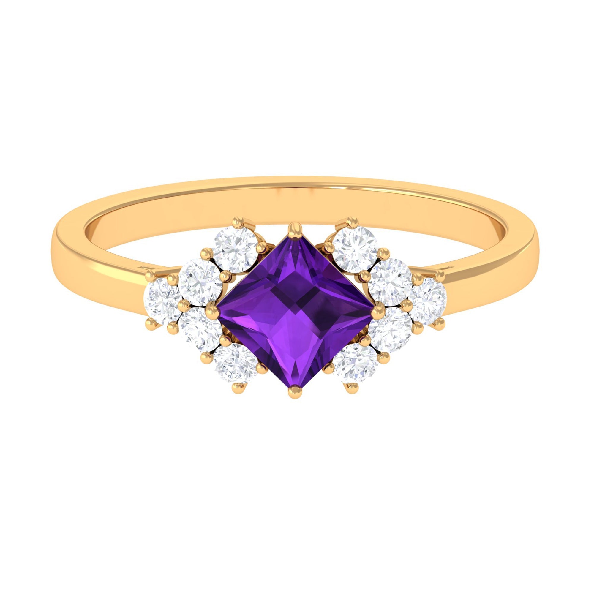 Natural 1.2 Carat Amethyst Princess Cut Engagement Ring with Diamond | Rings | Wiccan Center