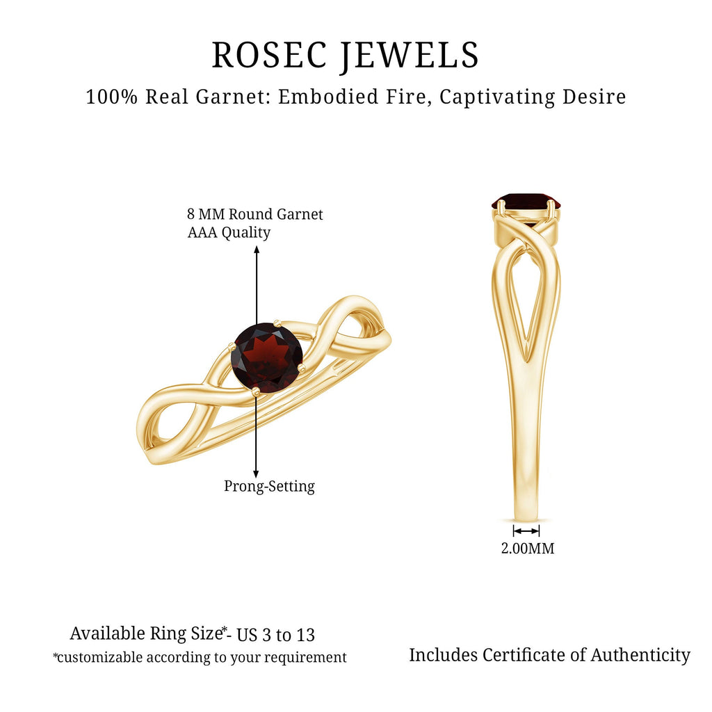 Genuine 2.3 Carat Garnet Solitaire Engagement Ring with Crossover Shank