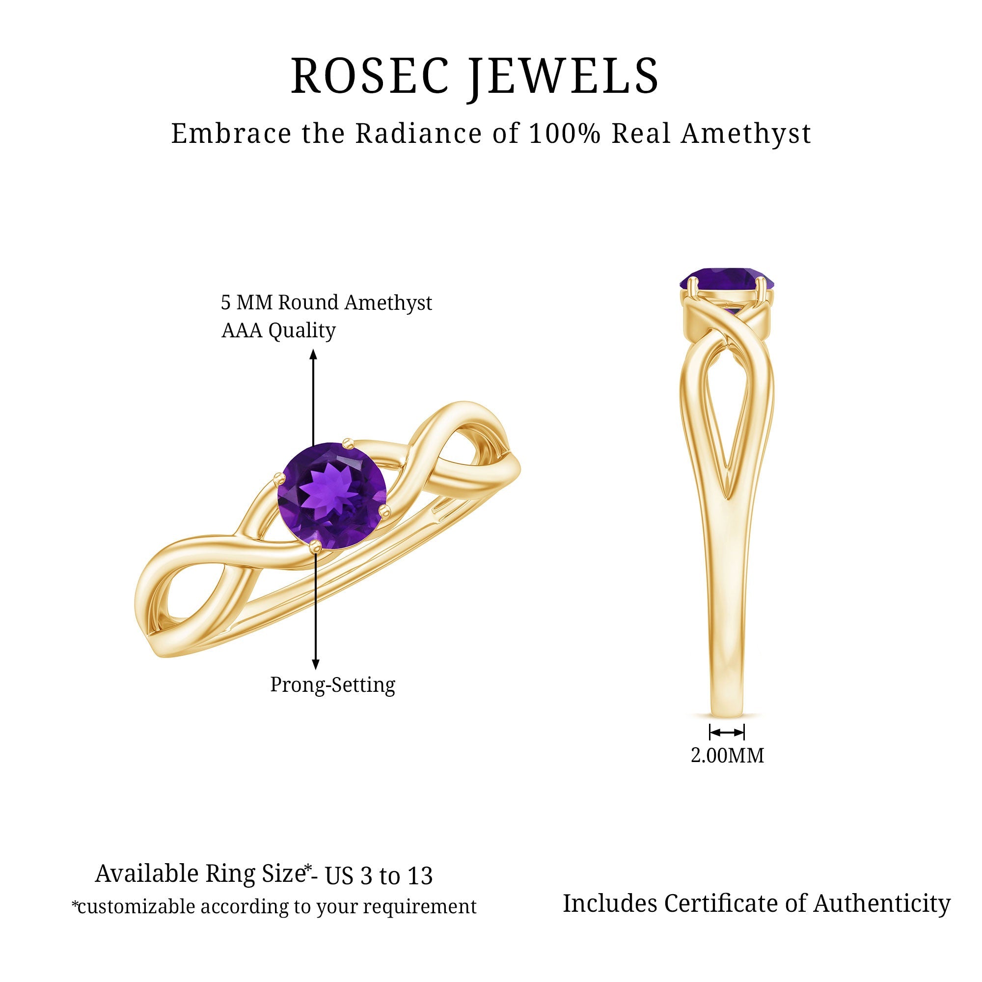 Solitaire Amethyst Crossover Engagement Ring
