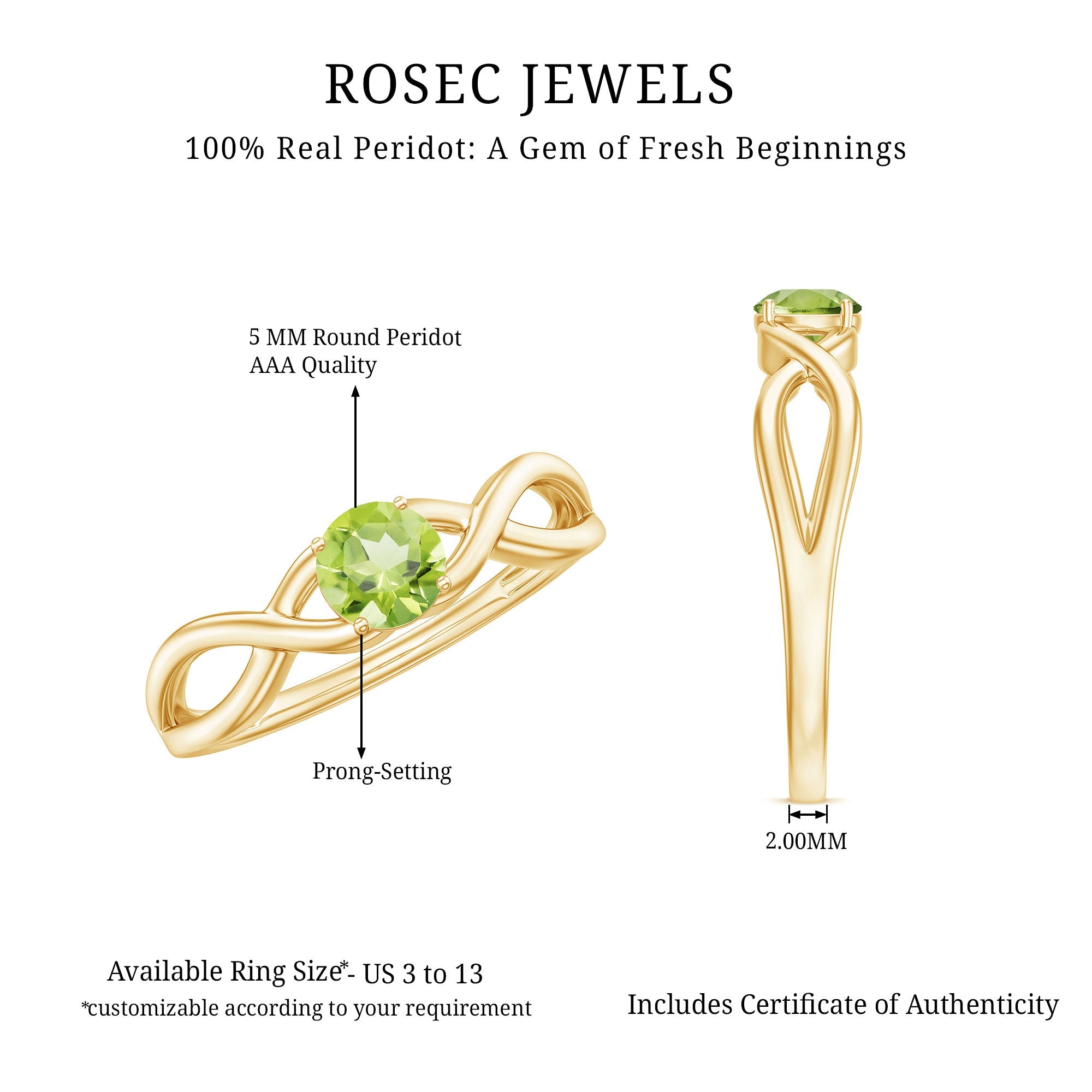 Natural Half Carat Peridot Promise Ring with Crossover Shank