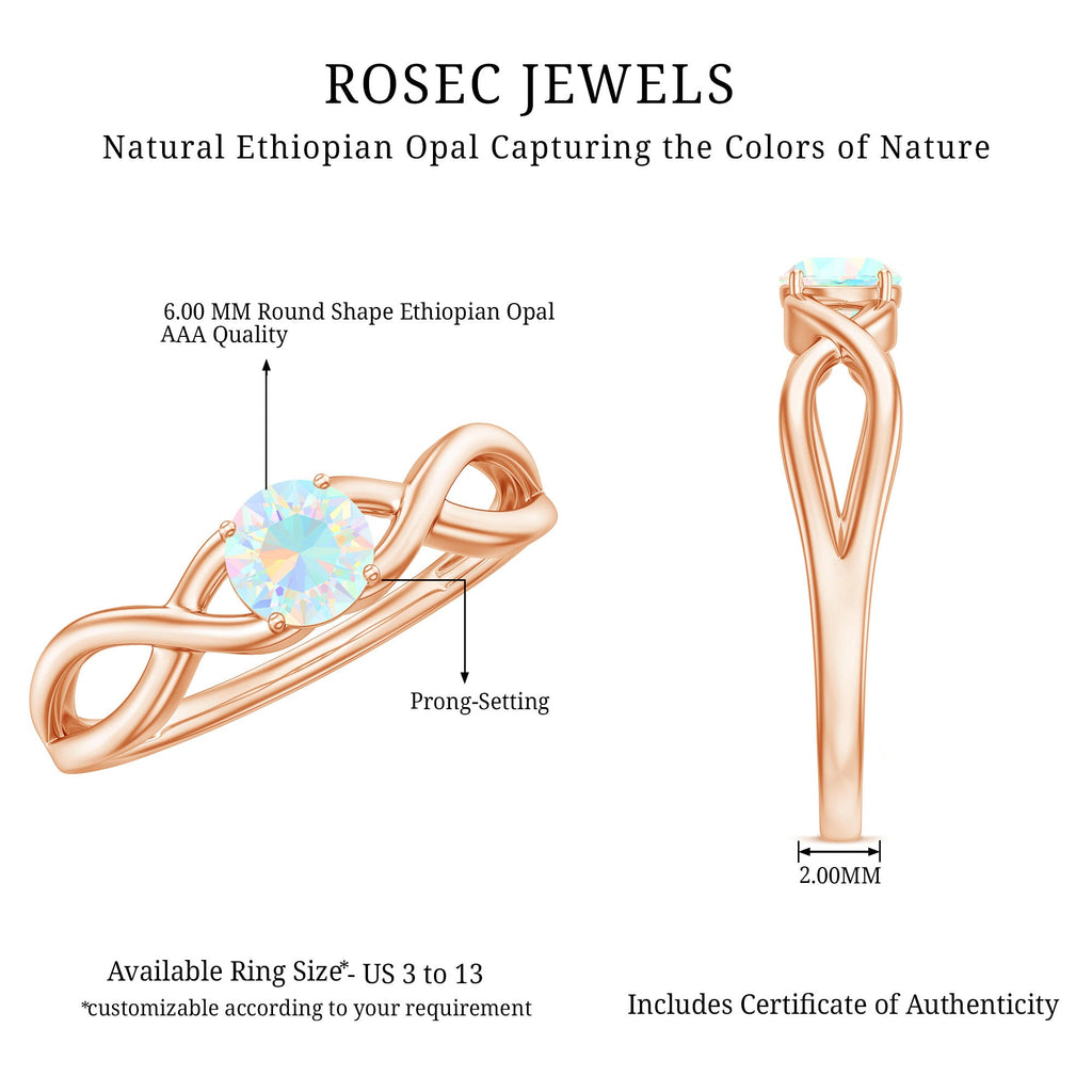 Natural Ethiopian Rainbow Opal Promise Ring with Crossover Shank