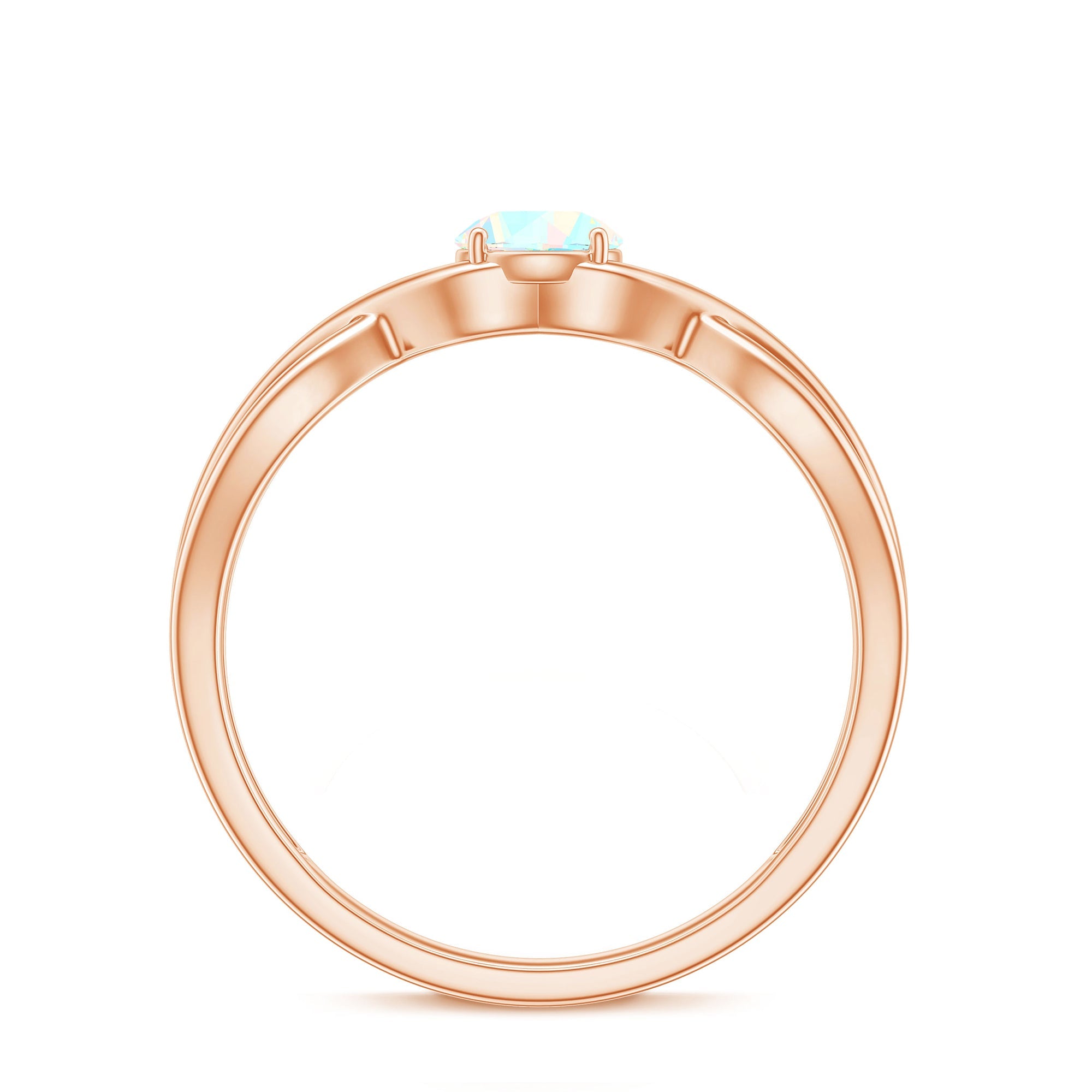 Natural Ethiopian Rainbow Opal Promise Ring with Crossover Shank
