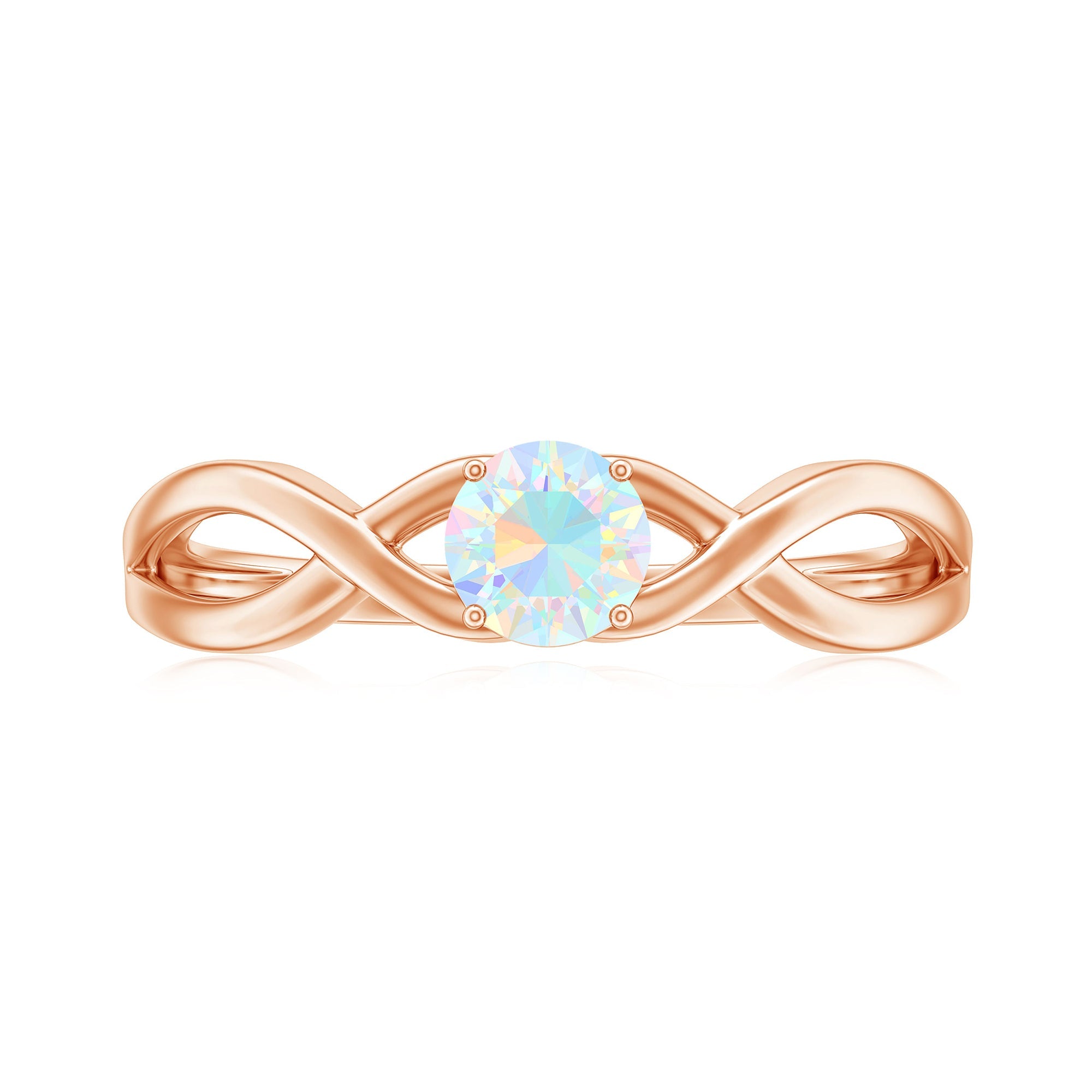 Natural Ethiopian Rainbow Opal Promise Ring with Crossover Shank