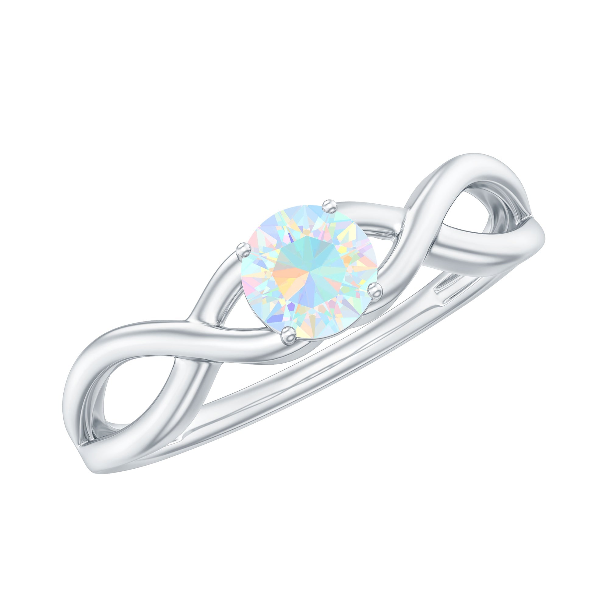 Natural Ethiopian Rainbow Opal Promise Ring with Crossover Shank