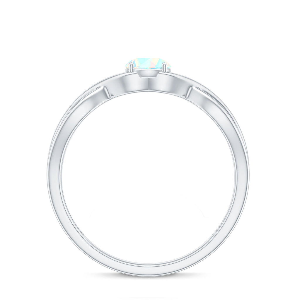 Natural Ethiopian Rainbow Opal Promise Ring with Crossover Shank