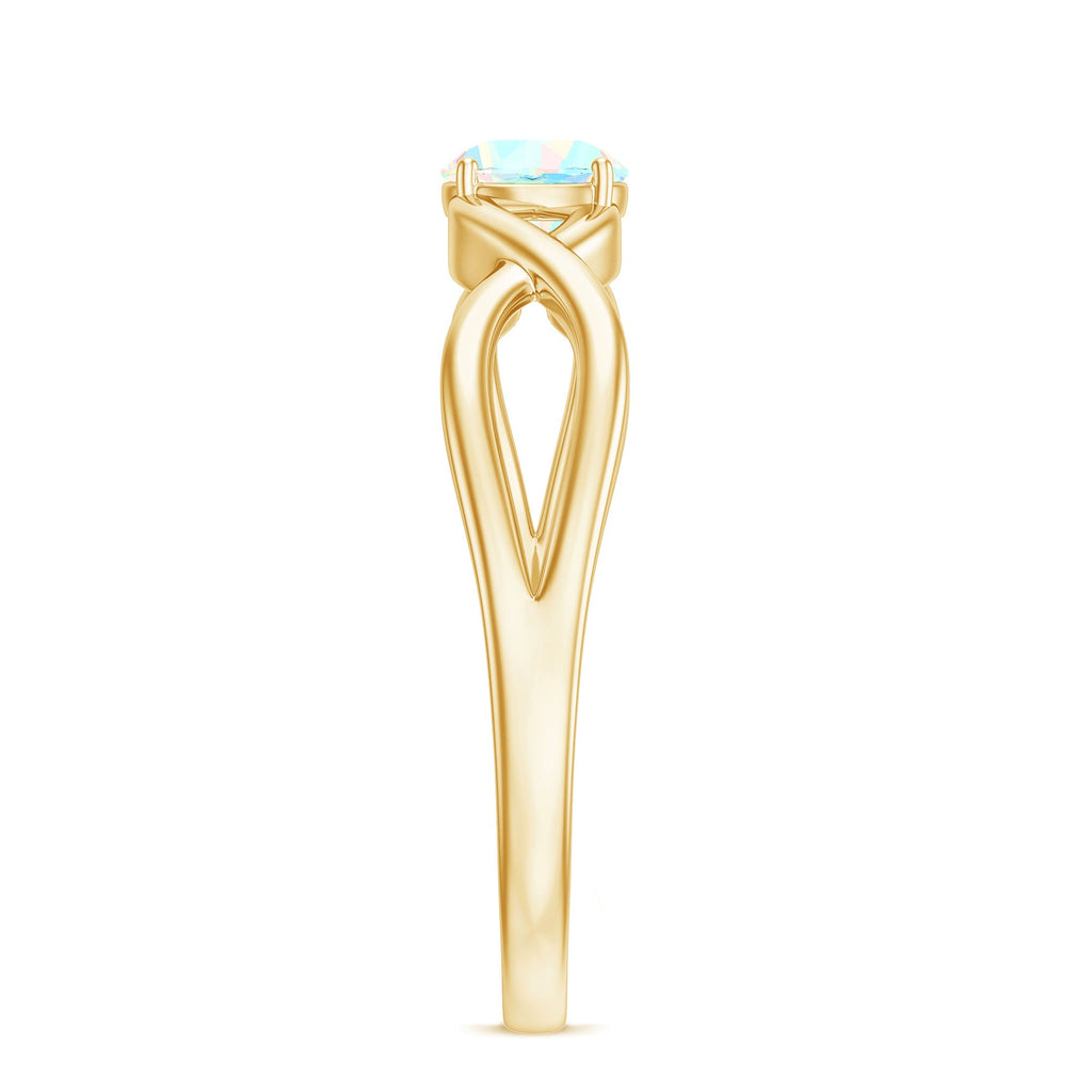 Natural Ethiopian Rainbow Opal Promise Ring with Crossover Shank