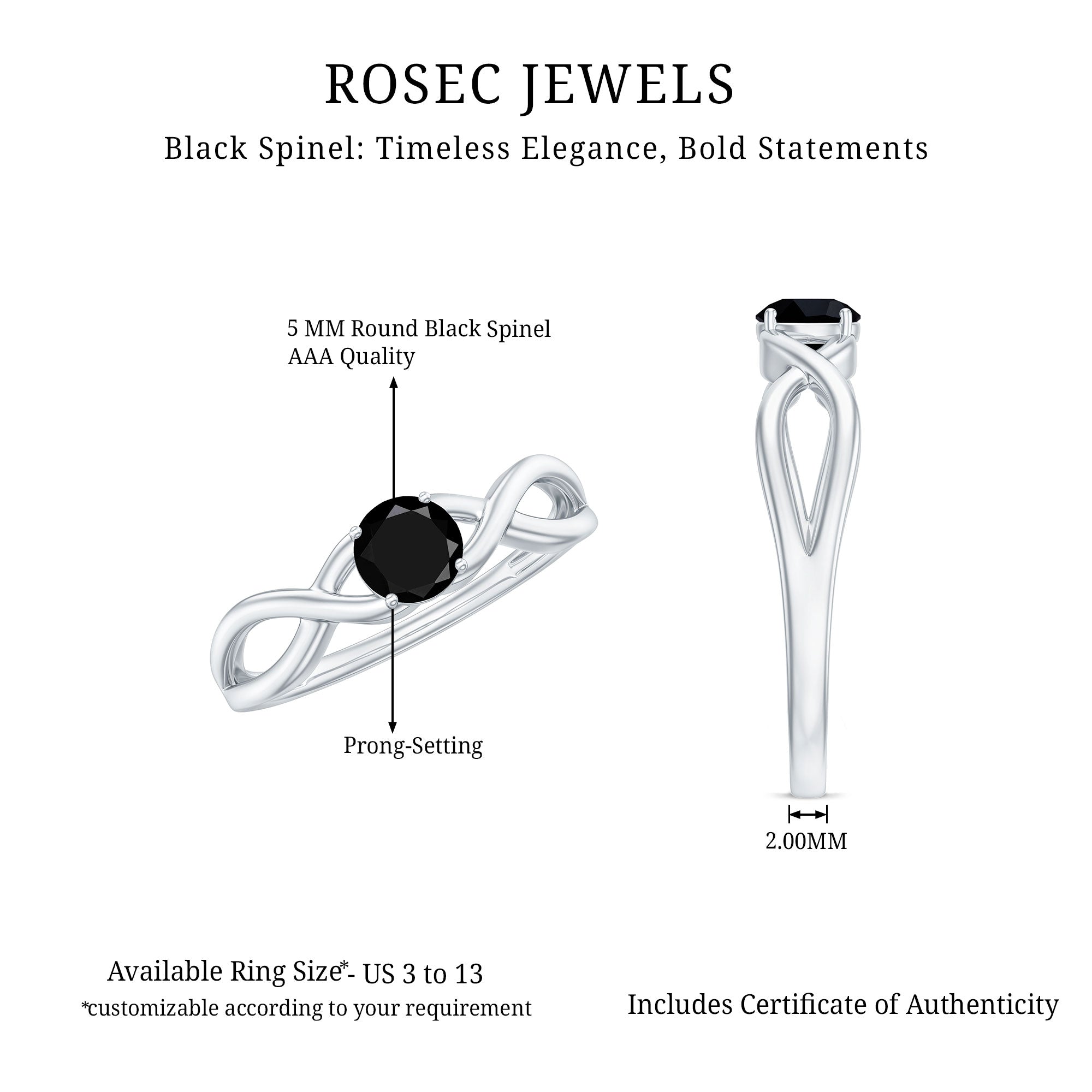 Natural Black Spinel Proposal Ring with Crossover Shank