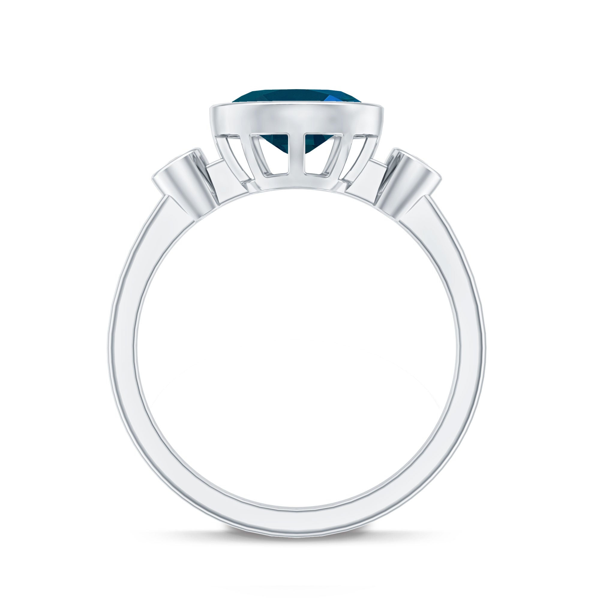 Oval London Blue Topaz Bezel Set Engagement Ring with Diamond