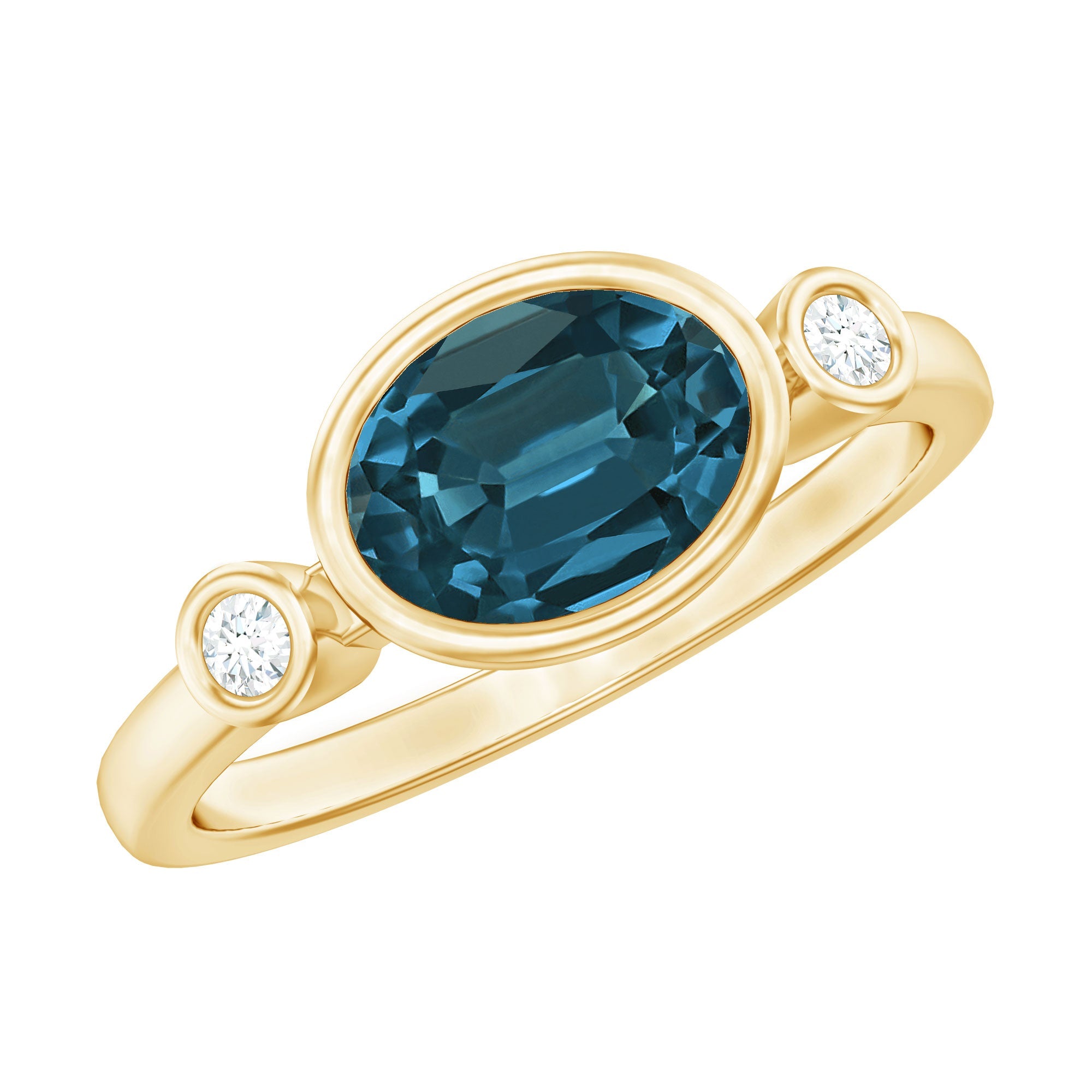 Oval London Blue Topaz Bezel Set Engagement Ring with Diamond | Rings | Wiccan Center
