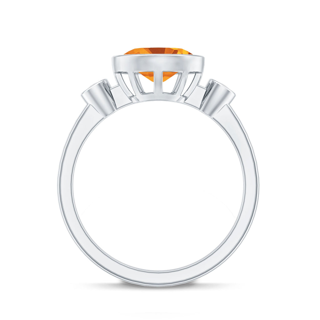 Natural 1 Carat Citrine Diamond Oval Engagement Ring in Bezel Set