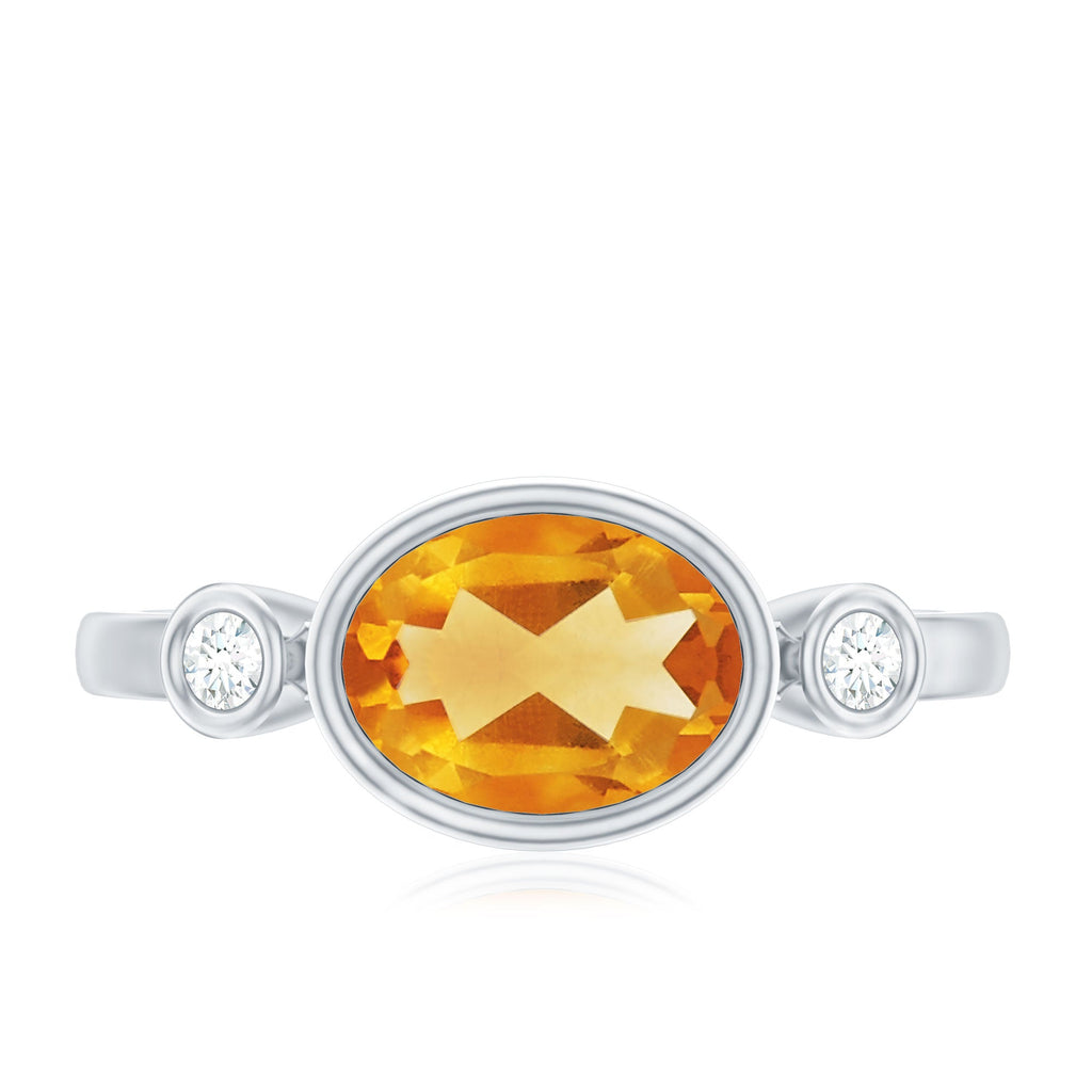 Natural 1 Carat Citrine Diamond Oval Engagement Ring in Bezel Set