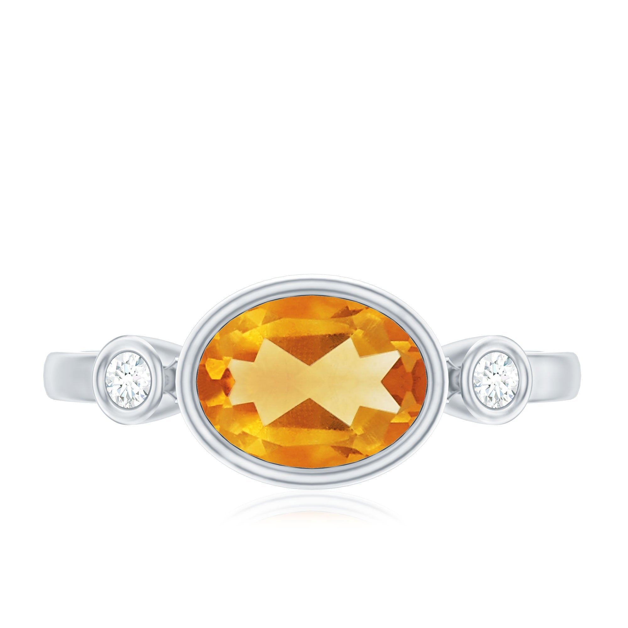 Natural 1 Carat Citrine Diamond Oval Engagement Ring in Bezel Set