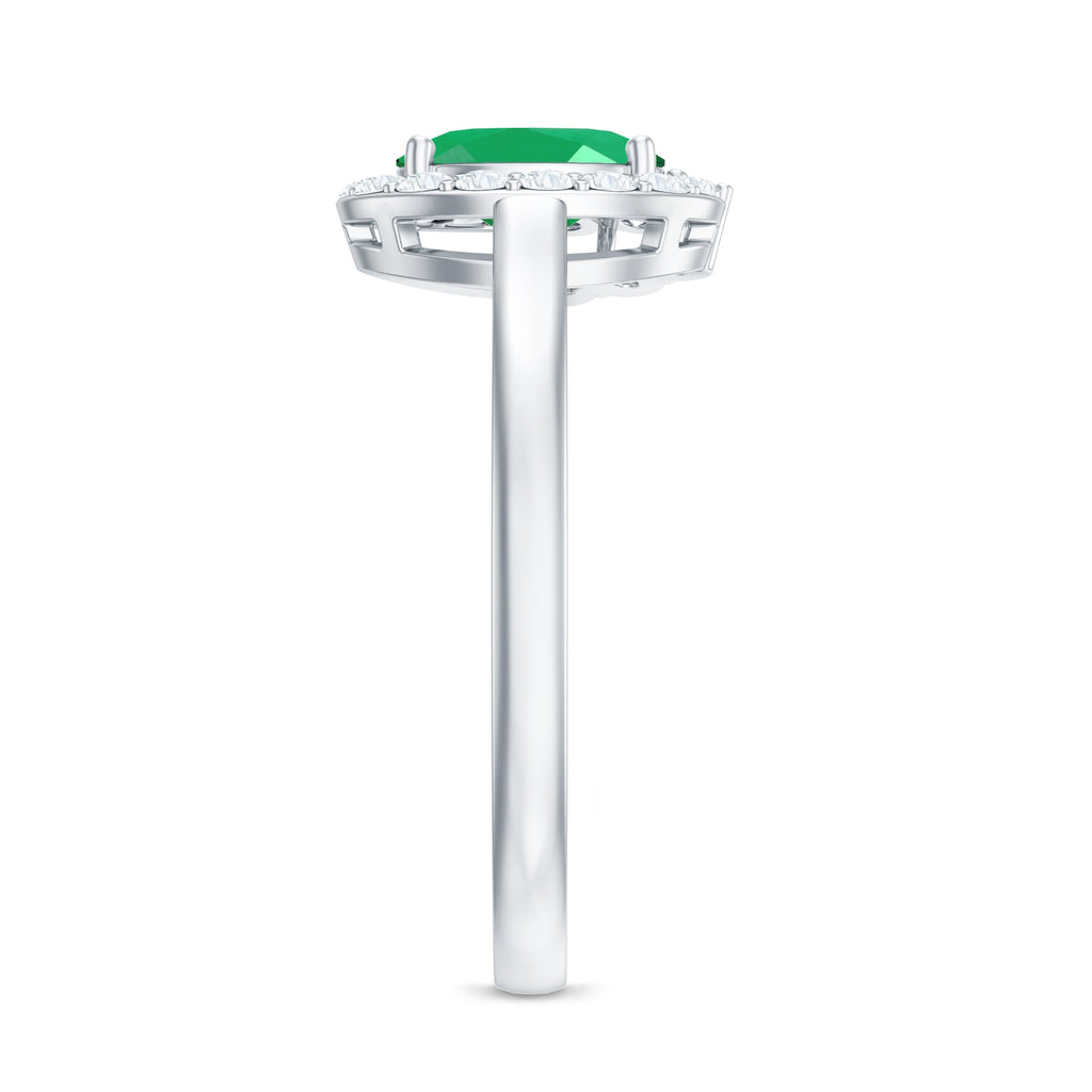 Natural Emerald Oval Engagement Ring with Diamond Halo