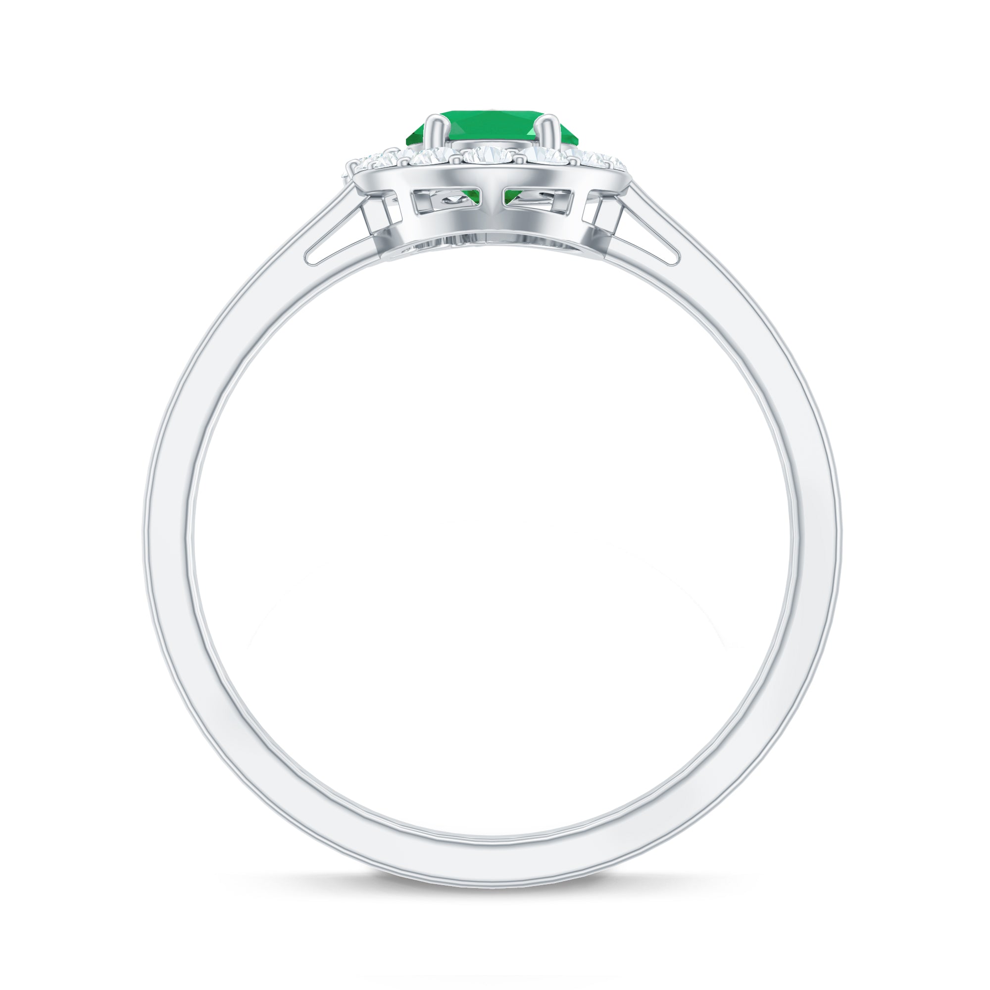 Natural Emerald Oval Engagement Ring with Diamond Halo
