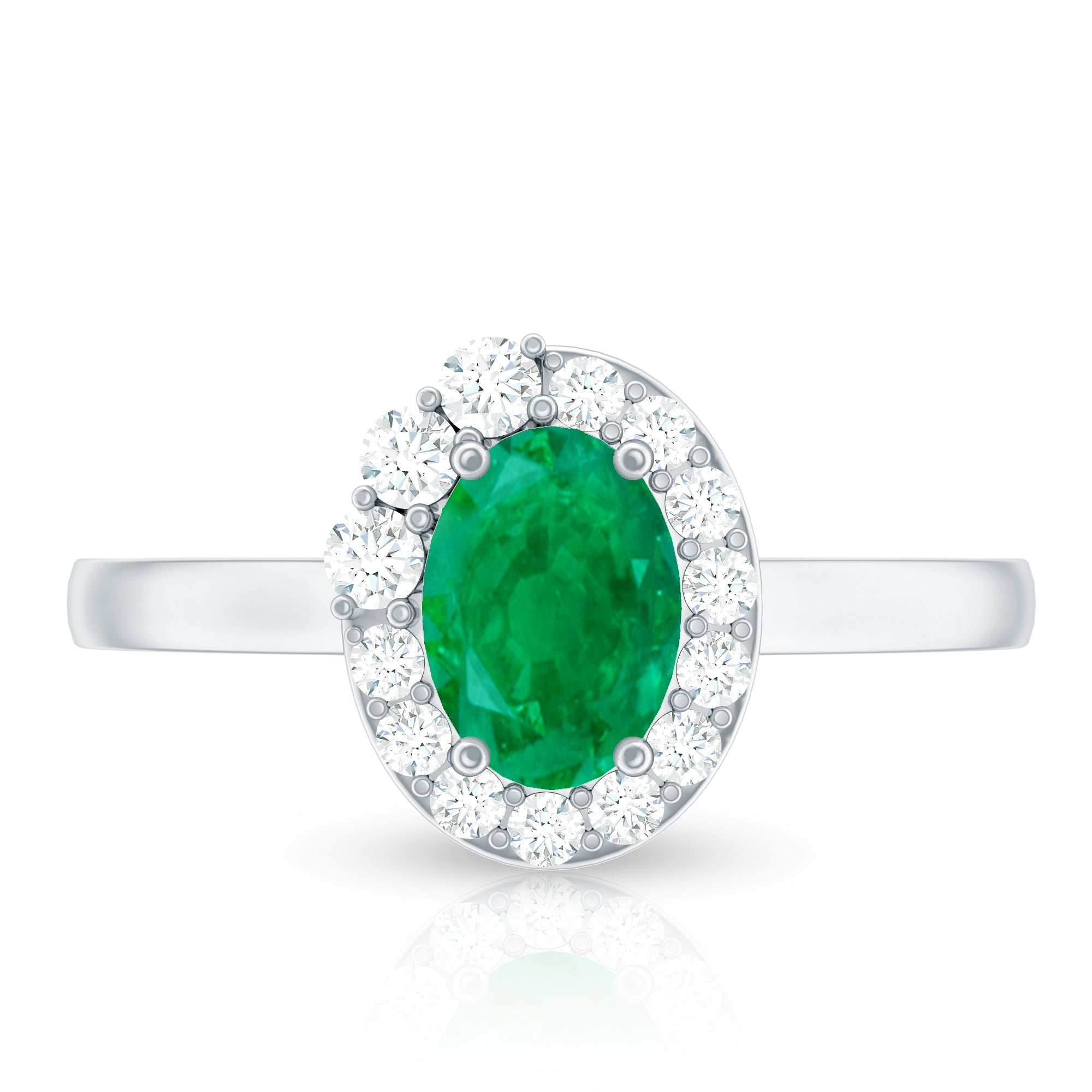 Natural Emerald Oval Engagement Ring with Diamond Halo