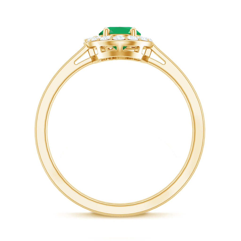 Natural Emerald Oval Engagement Ring with Diamond Halo