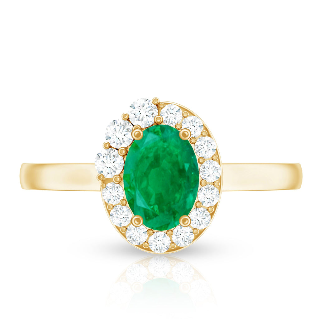 Natural Emerald Oval Engagement Ring with Diamond Halo