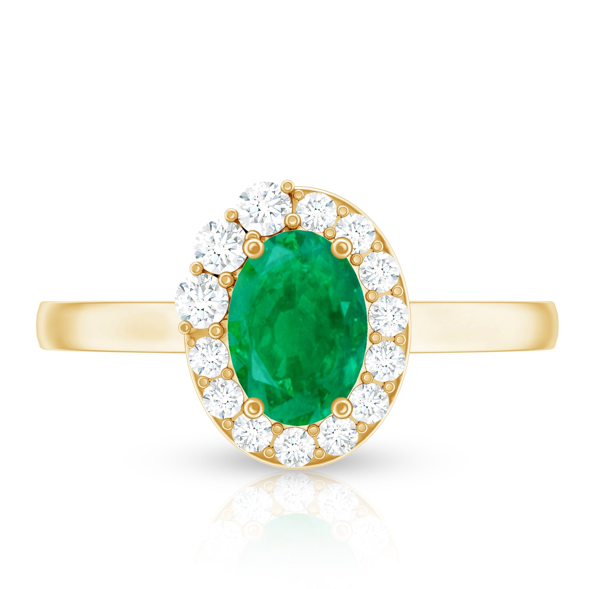 Natural Emerald Oval Engagement Ring with Diamond Halo