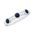 Natural Blue Sapphire Half Eternity Ring with Diamond for Women