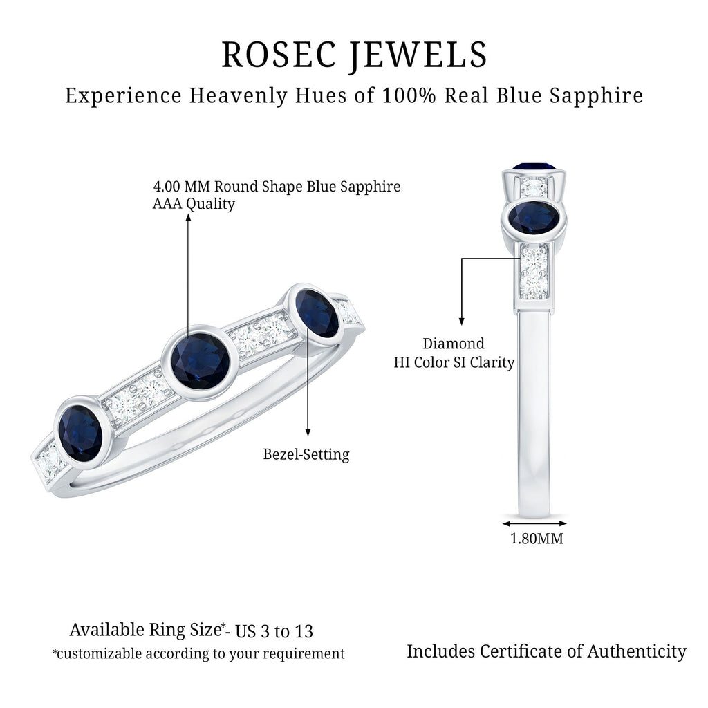 Natural Blue Sapphire Half Eternity Ring with Diamond for Women