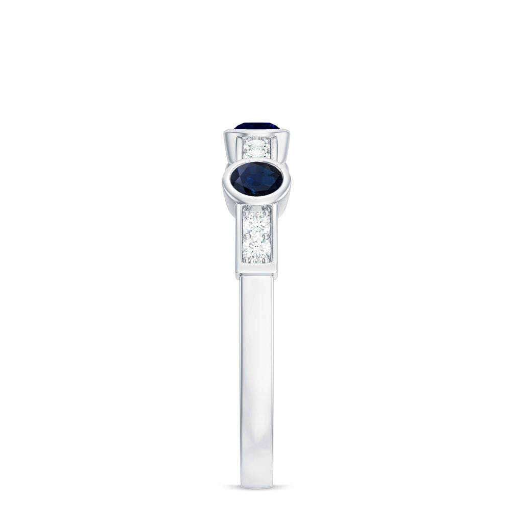 Natural Blue Sapphire Half Eternity Ring with Diamond for Women