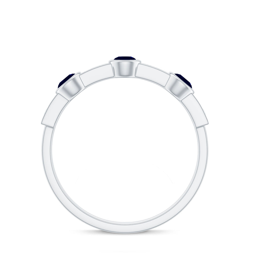 Natural Blue Sapphire Half Eternity Ring with Diamond for Women