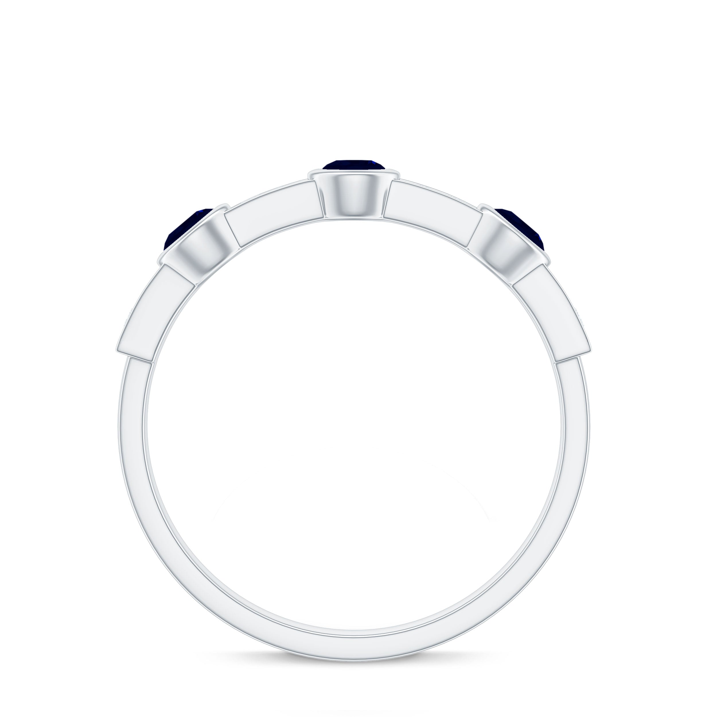 Natural Blue Sapphire Half Eternity Ring with Diamond for Women