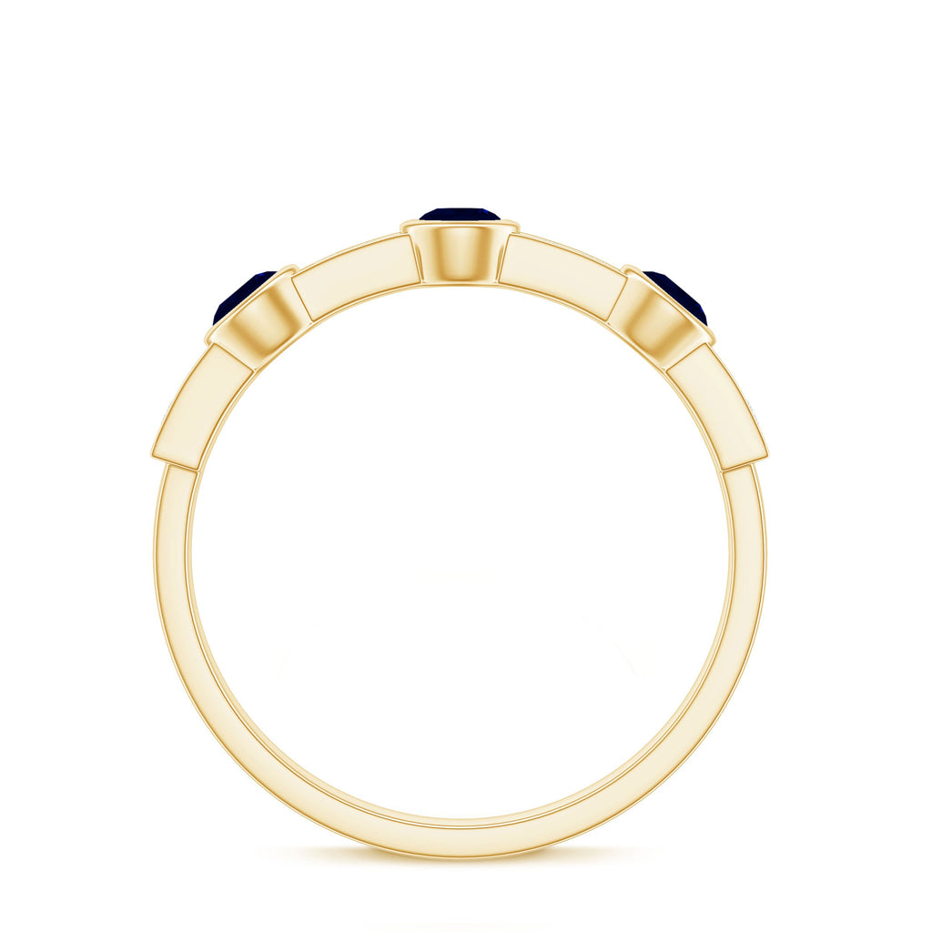 Natural Blue Sapphire Half Eternity Ring with Diamond for Women