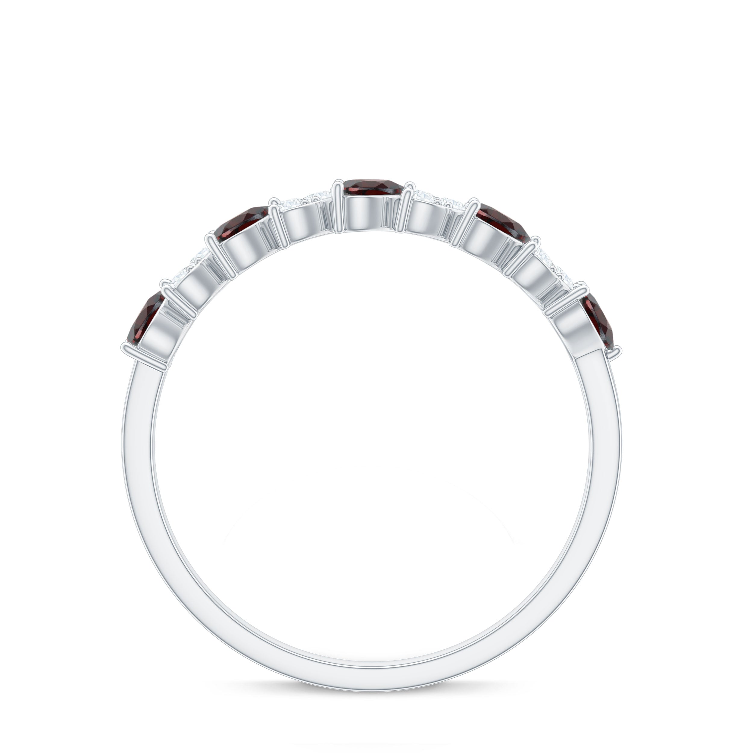 Natural Garnet Diamond Heart Eternity Ring in East West Style