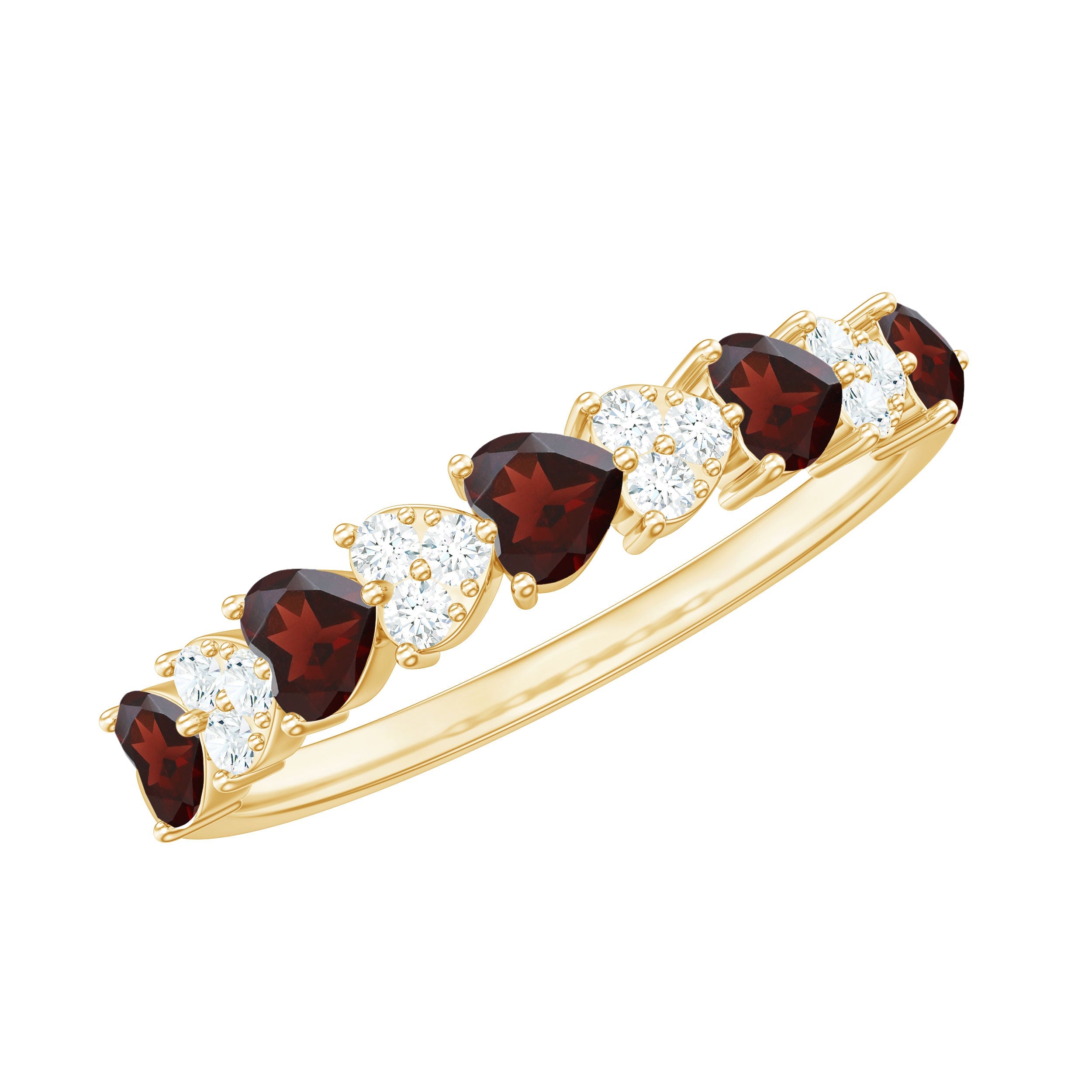 Natural Garnet Diamond Heart Eternity Ring in East West Style | Rings | Wiccan Center