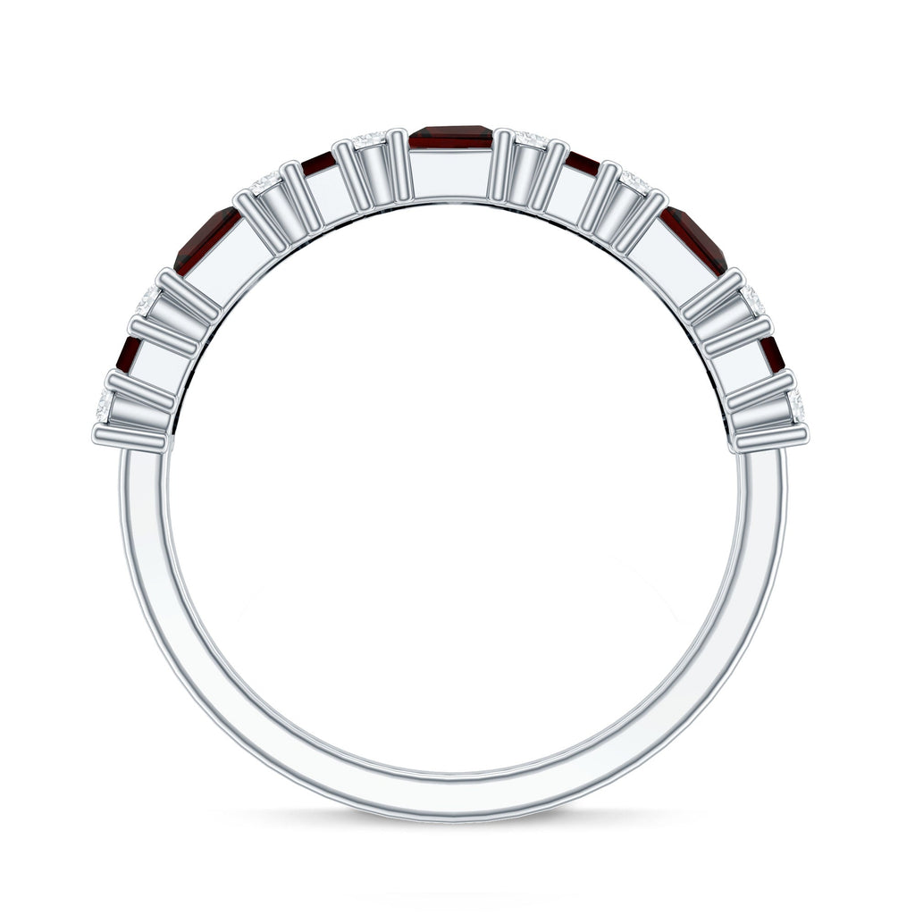 Natural Red Garnet Half Eternity Ring with Diamond