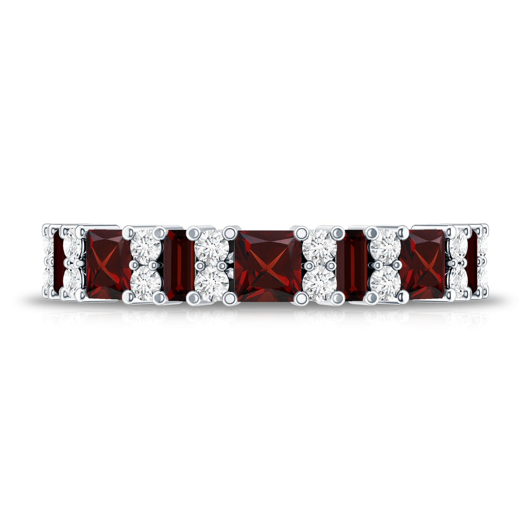 Natural Red Garnet Half Eternity Ring with Diamond